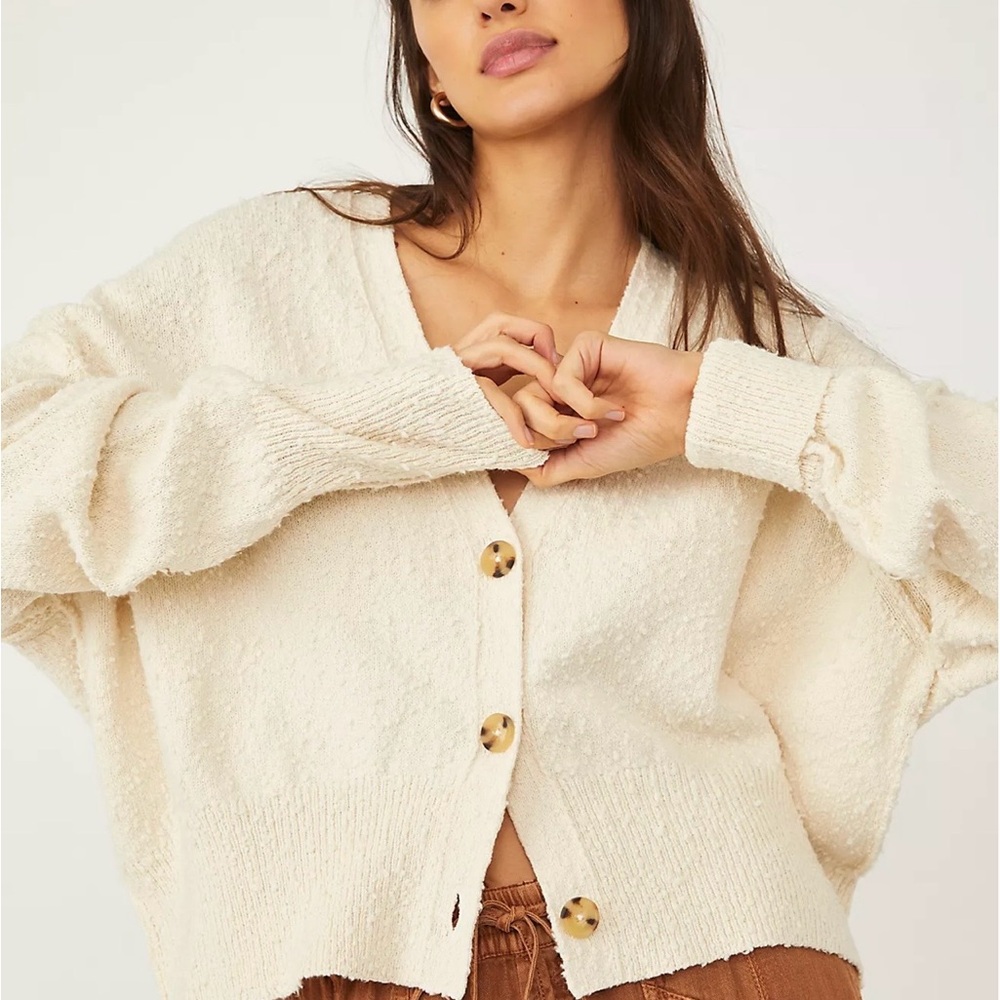 Free People Textured Cardigan - Soft Pink